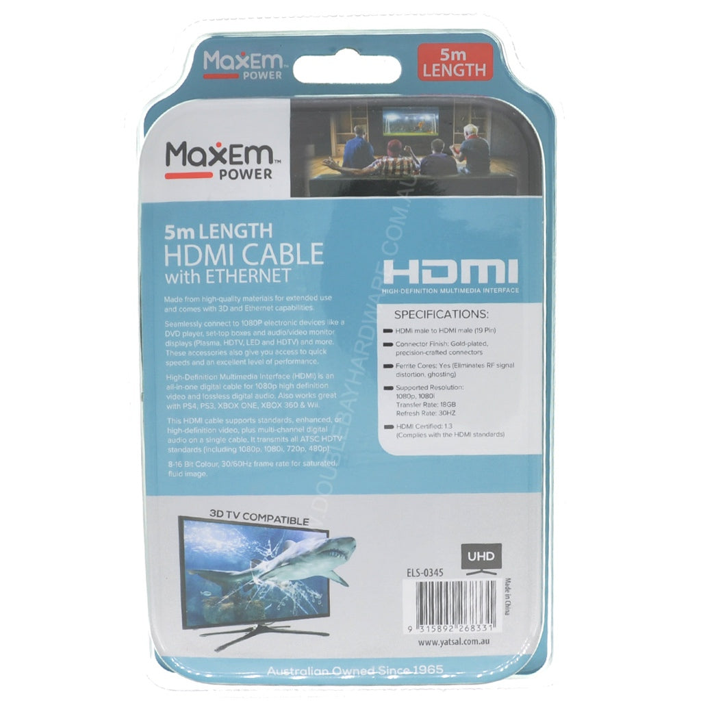 MaxEm HDMI Cable With Ethernet 5m ELS-0345
