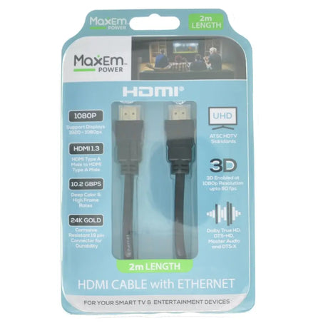 HDMI cable with Ethernet packaging featuring Maxem branding on a white background