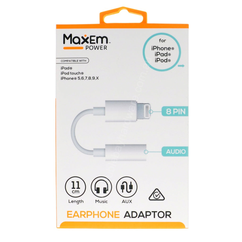 MaxEm Lightning 8 Pin to 3.5mm Headphone Adaptor ELS-0521