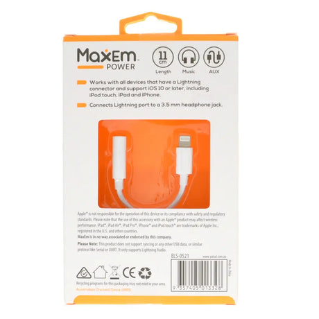 Maxem Power cable packaging with product image and text on a white background
