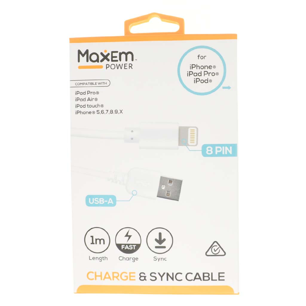 MaxEm Lightning To USB-A Charge & Sync Cable 1M ELS-0162