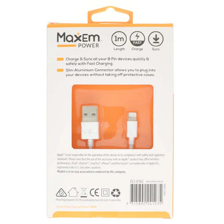 MaxEm Power cable packaging with USB connector illustration on a white background