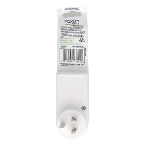 White plug adapter with packaging labeled 'Maxem Power' on a white background