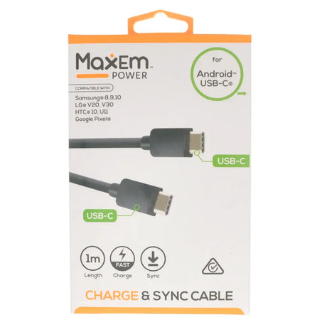 MaxEm USB-C cable packaging on a white background