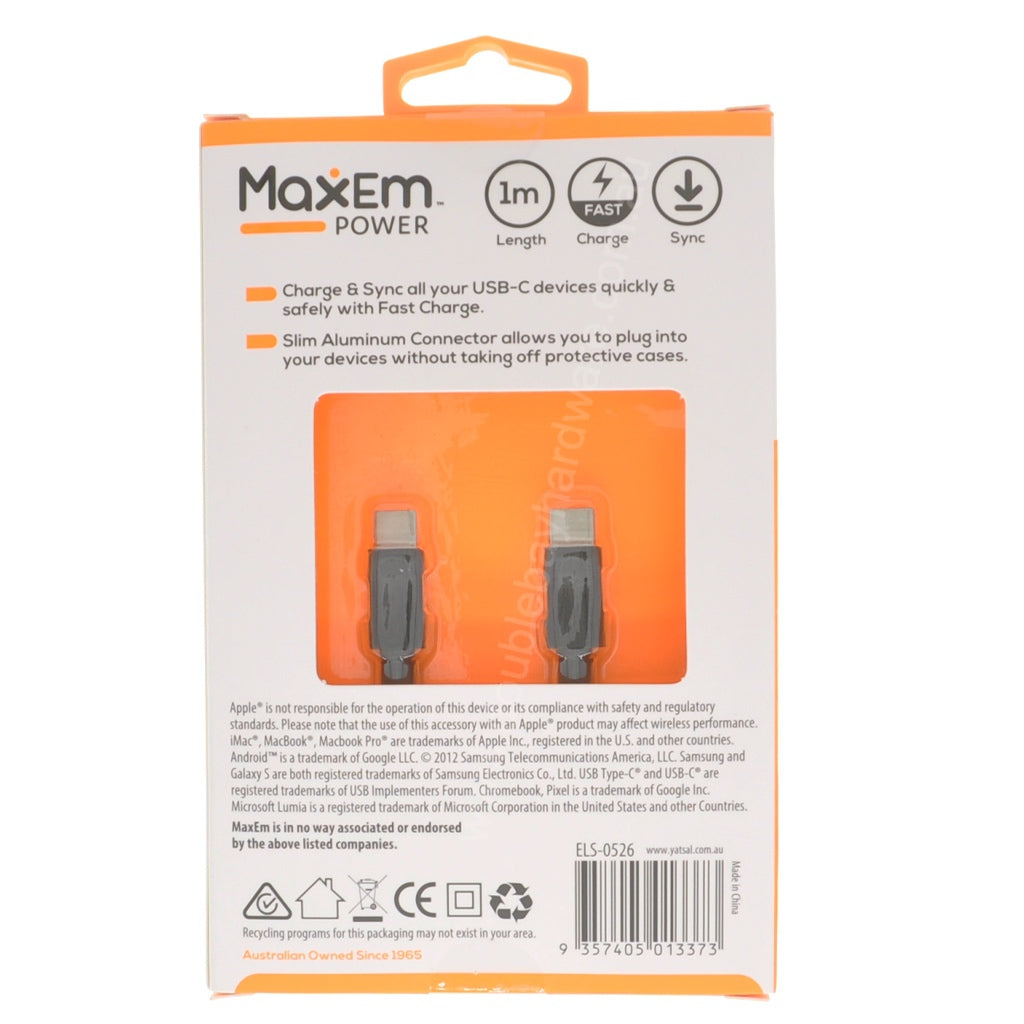 MaxEm USB-C To USB-C Charge & Sync Cable 1M ELS-0526