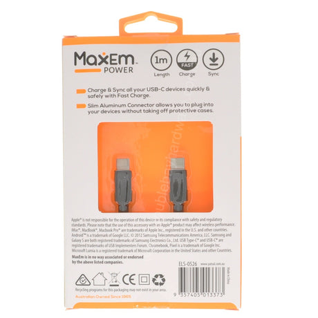 MaxEm USB-C To USB-C Charge & Sync Cable 1M ELS-0526