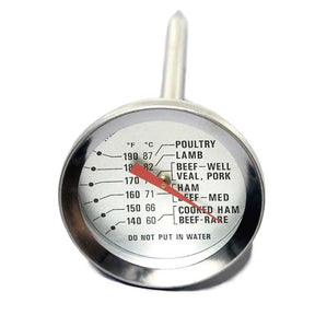 Bimetallic thermometer for food temperature on a white background