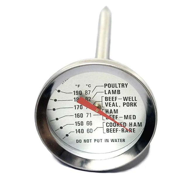 Bimetallic thermometer for food temperature on a white background