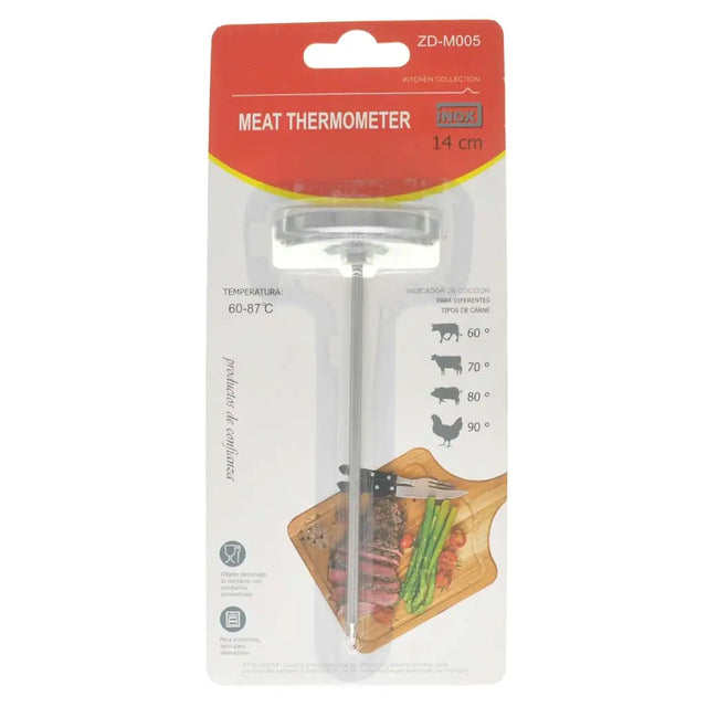 Meat thermometer packaging with a white background