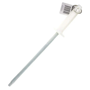 White plastic rod with a label on a white background