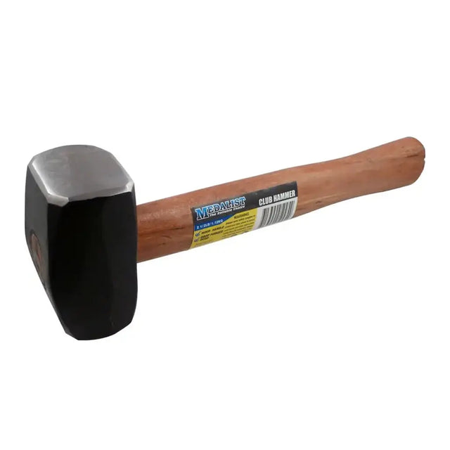 Club hammer with wooden handle and metal head on a white background