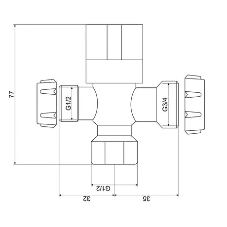 Technical drawing of a mechanical component with dimensions