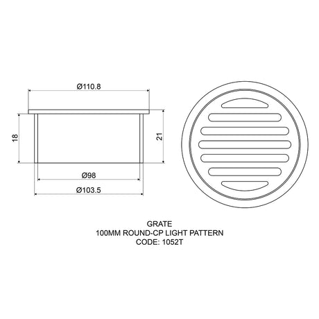 Mildon Grate Round in Chrome 100mm 1052T