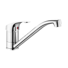 Chrome kitchen faucet on a white background