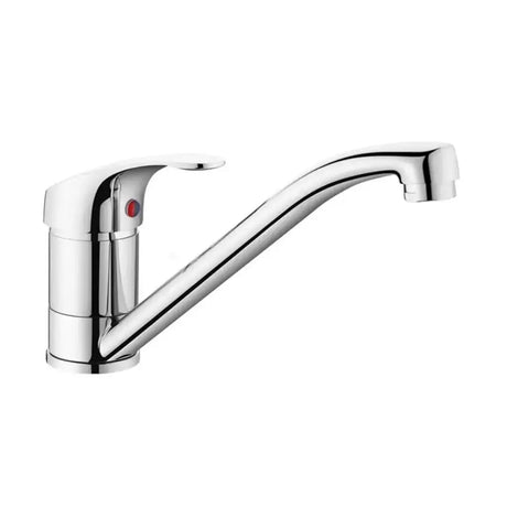 Chrome kitchen faucet on a white background