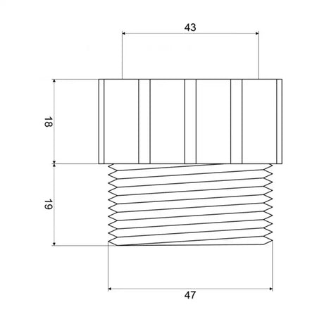 Technical drawing of a threaded cylindrical component with dimensions
