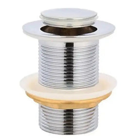 Bathroom sink drain with metal and wooden components on a white background