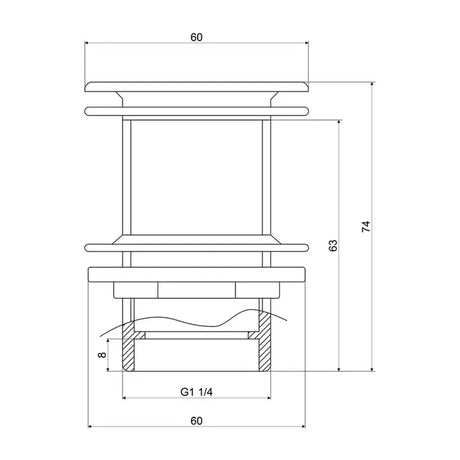 Technical drawing of a cylindrical object with dimensions labeled