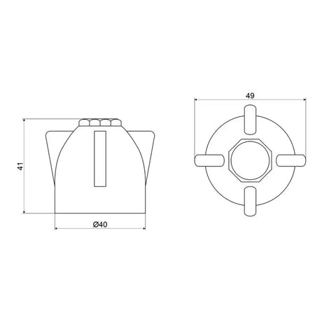 Technical drawing of a mechanical component with dimensions