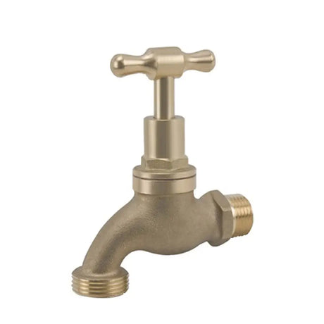 Brass outdoor faucet on a white background