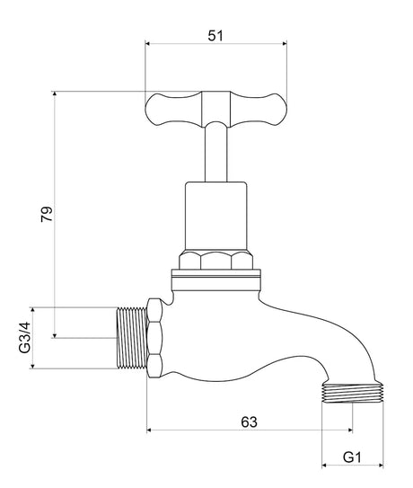 Technical drawing of a faucet with dimensions labeled