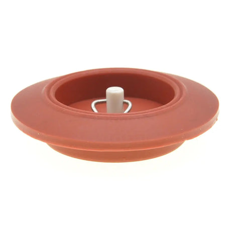 Red rubber gasket with a central white component on a white background