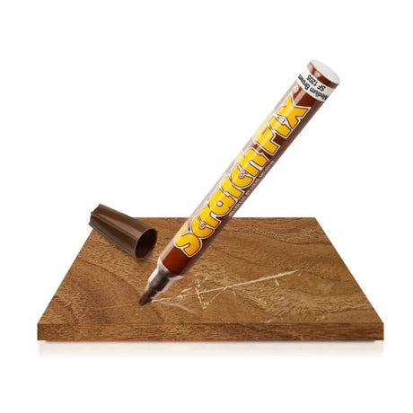 Scrafix marker on a wooden surface with a white background