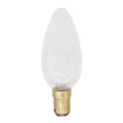 Clear light bulb with a brass base on a white background