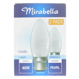 Mirabella Candle Incandescent Light Bulb B22 240V 40W Pearl 2Pcs