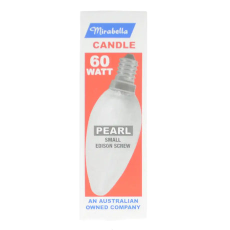 Mirabella 60-watt candle light bulb packaging on a white background