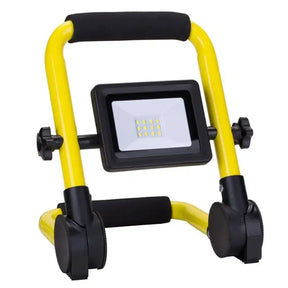 Yellow and black portable floodlight on a white background
