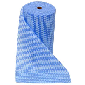 Roll of blue paper towel on a white background