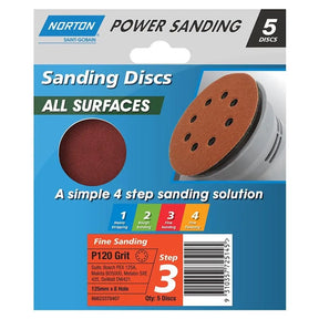 Norton sanding disc packaging with two discs on a blue background