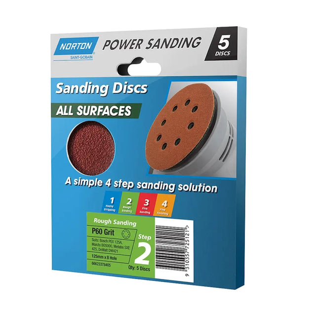 Norton sanding disc packaging with two discs on a white background