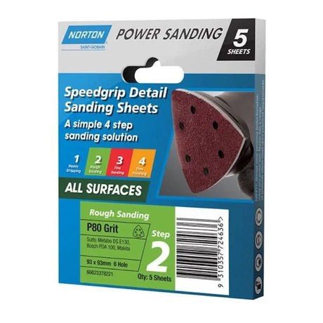 Norton power sanding speedgrip detail sanding sheets packaging on a white background