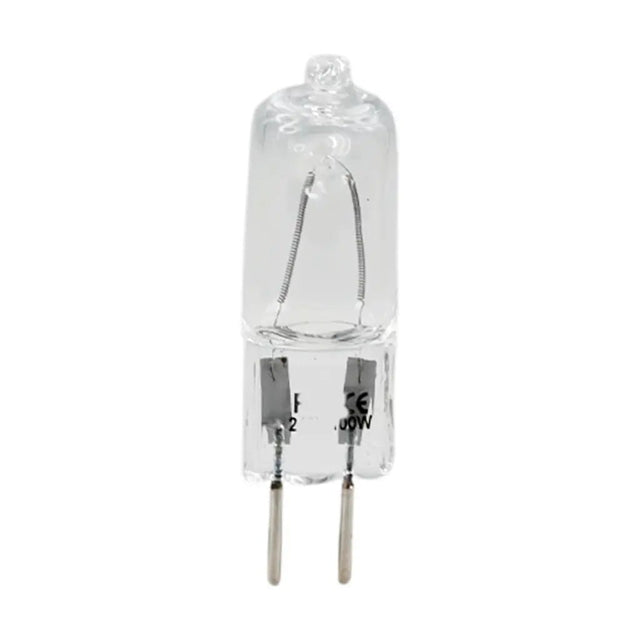 Clear halogen light bulb on a white background