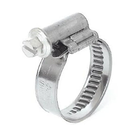 Metal hose clamp on a white background