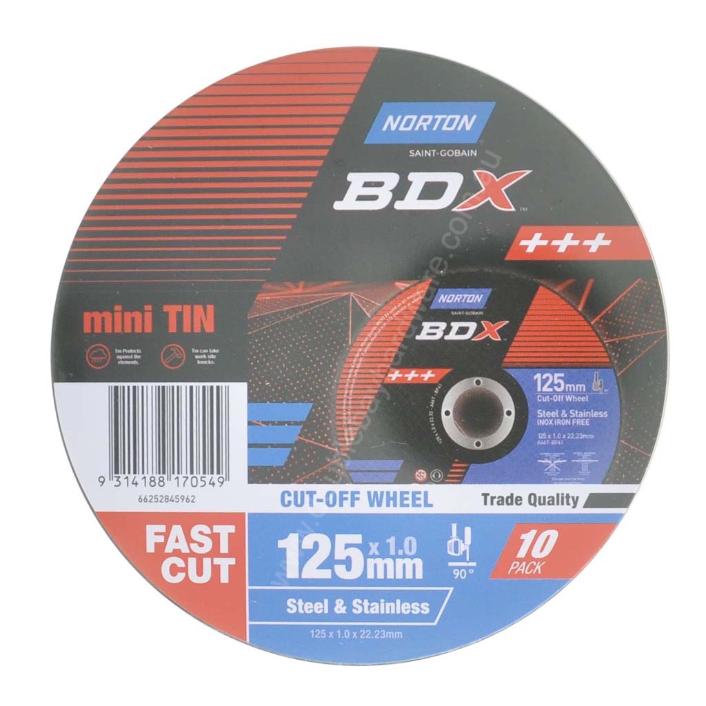 Norton BDX mini TIN Cut Off Wheel Steel 125x1.0x22.23mm 10Pcs