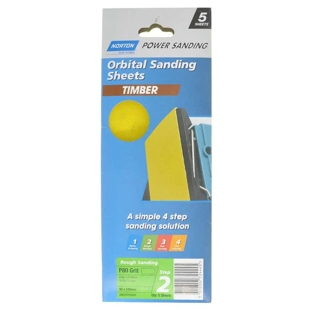 Norton orbital sanding sheets packaging for timber sanding on a white background