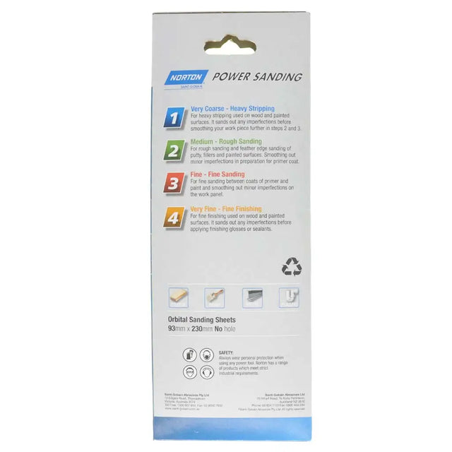 Norton power sanding product packaging with sanding guide on a white background
