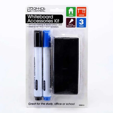 Whiteboard accessories kit with markers and eraser in packaging