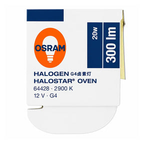 OSRAM halogen G4 oven light bulb packaging on a white background