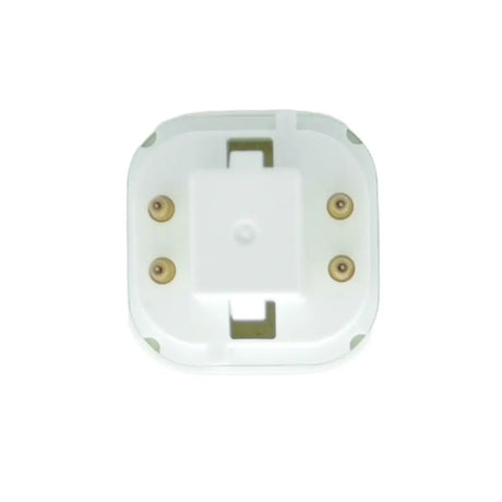 White electrical plug with gold contacts on a white background