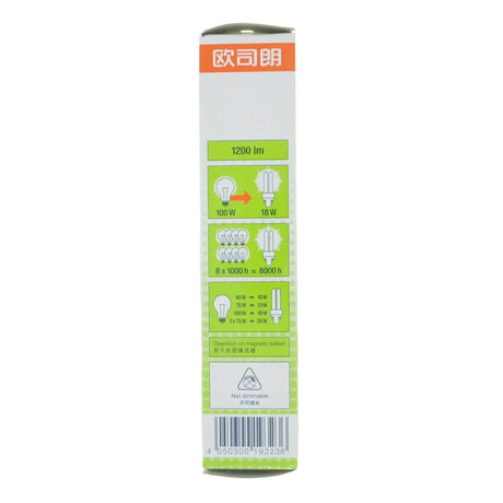 Light bulb packaging with green label on a white background