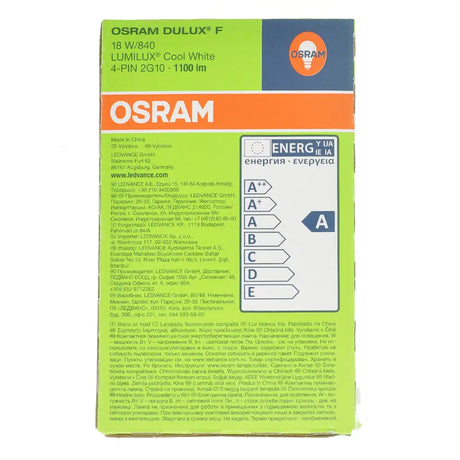 Osram Dulux F light bulb packaging on a white background