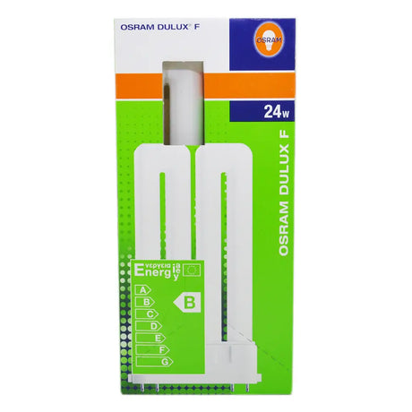 Osram Dulux F 2G10 energy-saving light bulb packaging on a white background