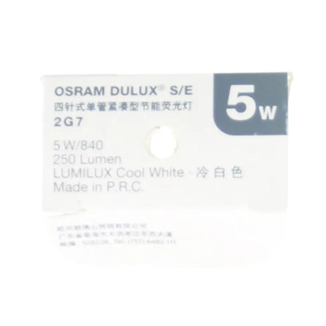 OSRAM Dulux S/E fluorescent lamp packaging with specifications on a white background