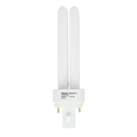 Osram Dulux D fluorescent light bulb on a white background