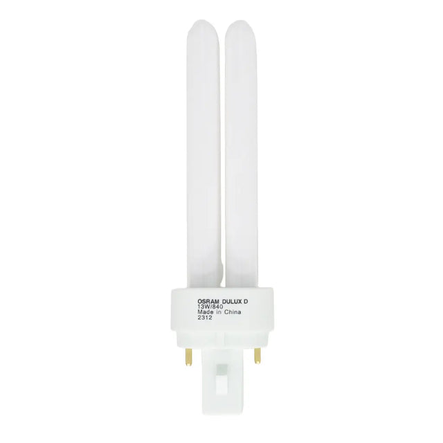 Osram Dulux D fluorescent light bulb on a white background