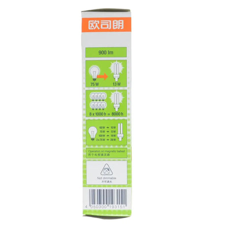 Light bulb packaging with green label and white background